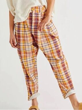 Free People Yellow Plaid Relaxed Pants sz s